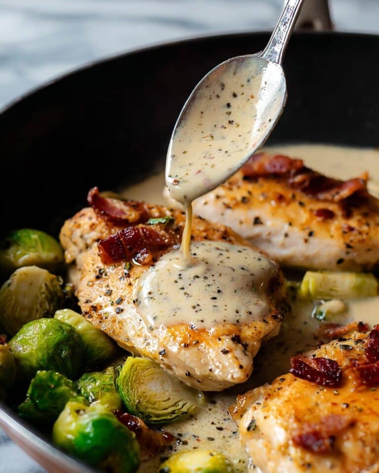 Creamy Chicken and Brussel Sprouts Skillet with Bacon Recipe