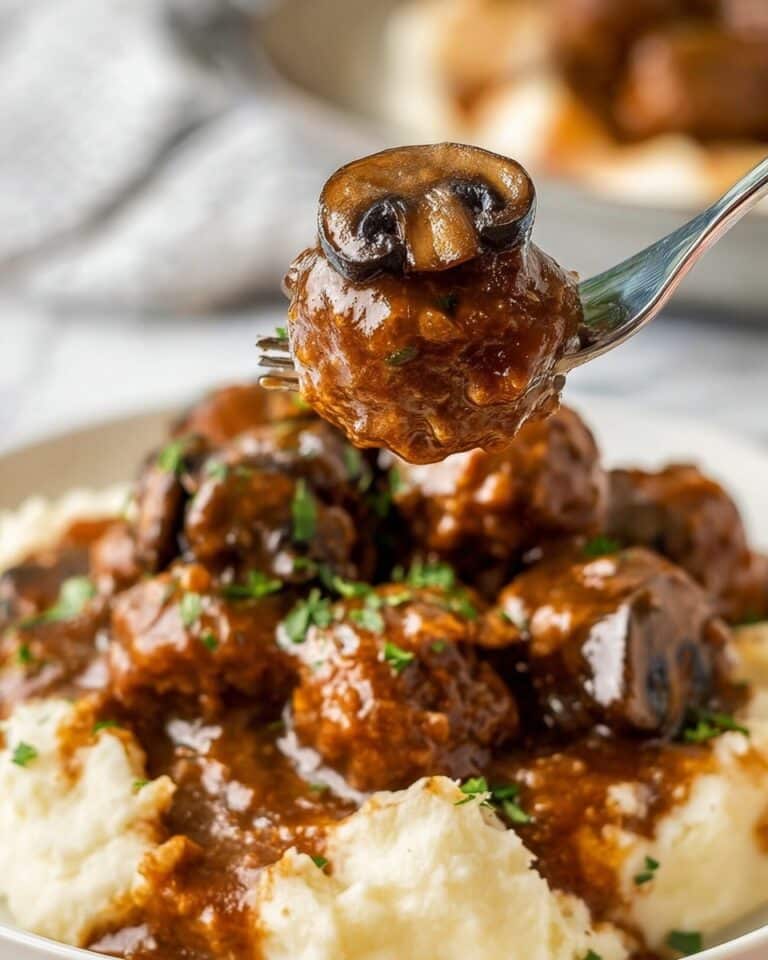 Slow Cooker Salisbury Steak Meatballs with Onions and Mushrooms Recipe