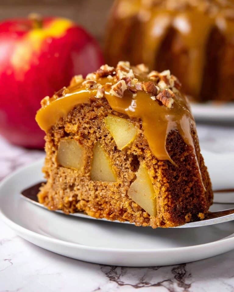 Pumpkin Apple Bundt Cake with Dulce de Leche and Pecan Topping Recipe