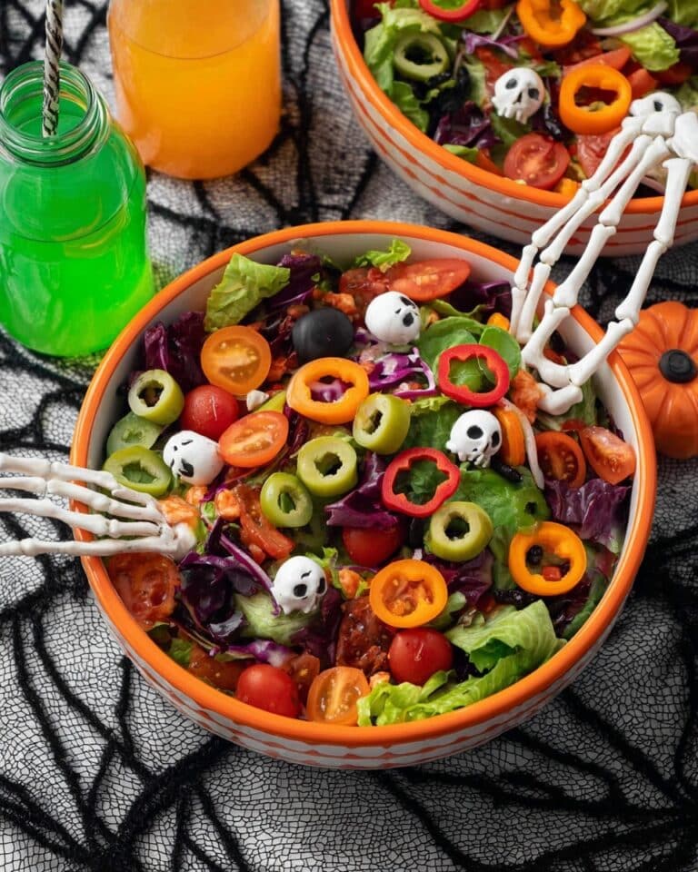 Spooky Halloween Colorful Tortellini and Cheese Skull Salad Recipe