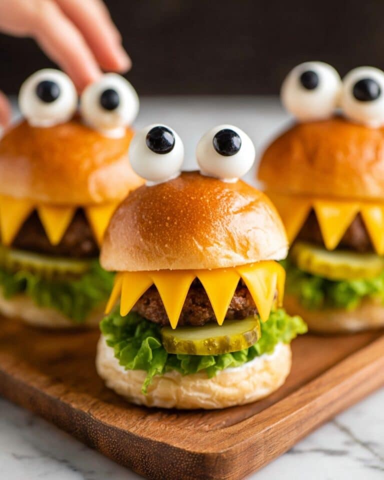Monster Face Burgers with Mozzarella Eyes and Tomato Teeth Recipe