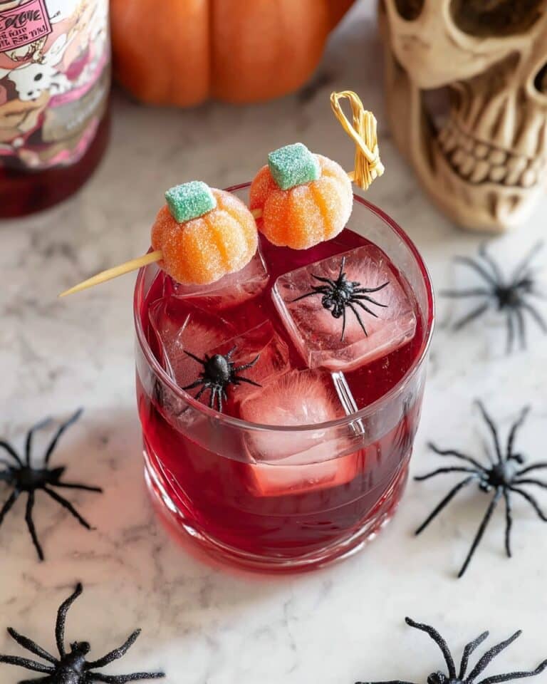 Halloween Mocktail with Spider Ice Cubes and Spooky Garnish Recipe