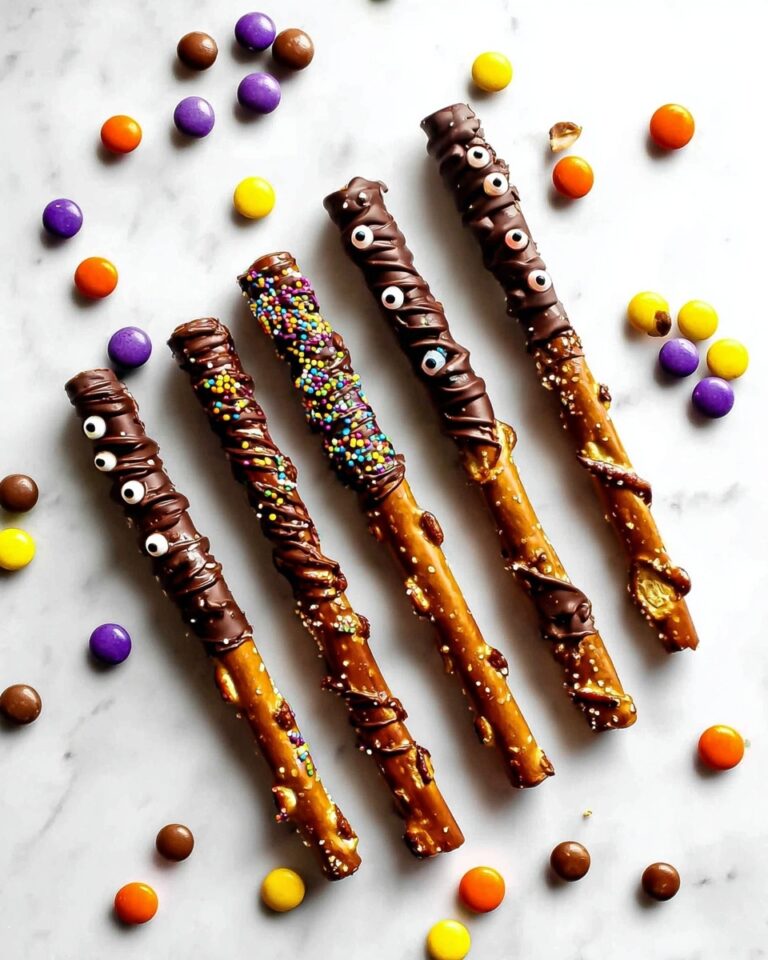Chocolate Covered Pretzel Rods with Candy and Edible Eyes Recipe