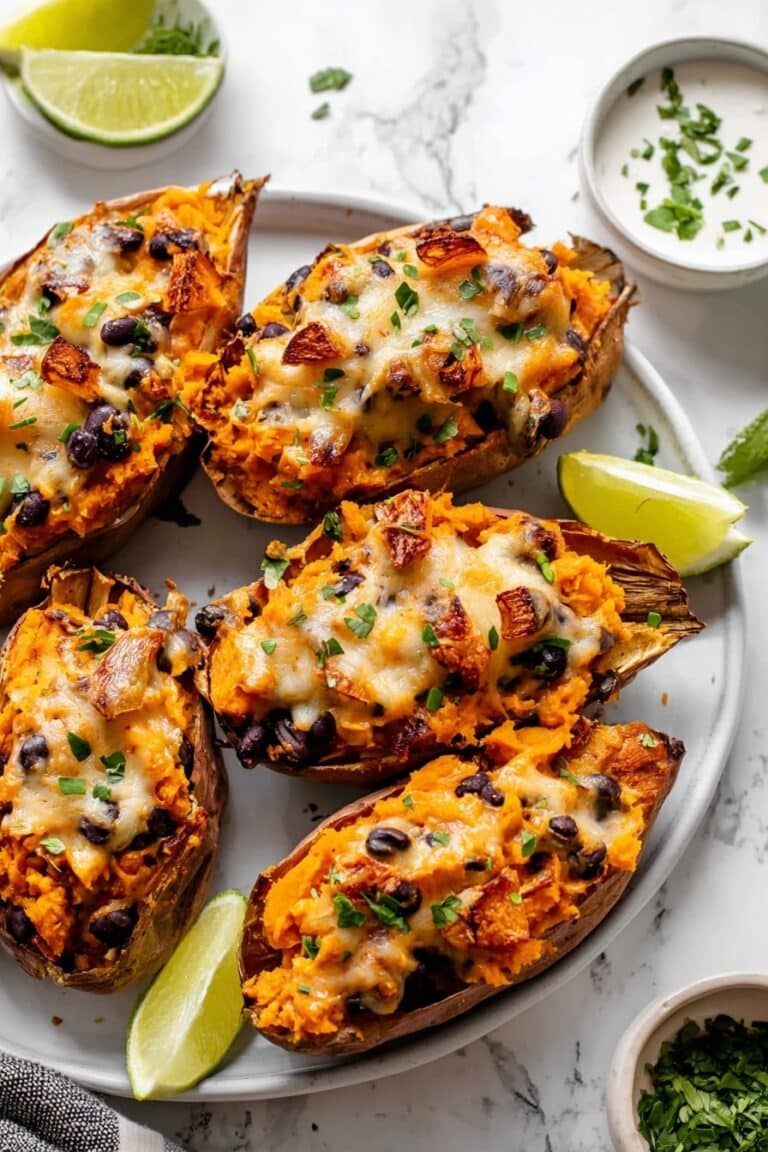 Loaded Vegan Sweet Potato Skins with Black Beans and Vegetables Recipe