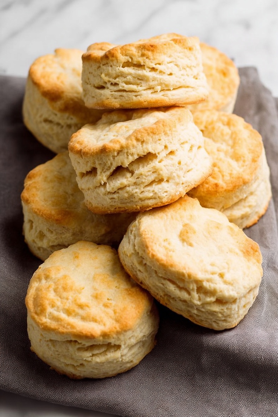Southern-Style Vegan Buttermilk Biscuits, vegan biscuit recipe, plant-based flaky biscuits, dairy-free Southern biscuits, vegan breakfast biscuits - The image shows nine golden-brown biscuits arranged on a soft dark gray cloth, with layered round shapes that are slightly rough on the sides and smooth on the top. Each biscuit has about three visible layers with a light crust on top and soft fluffy inside layers that look crumbly and textured. They sit closely together with some biscuits slightly stacked or leaning against each other, showing the uneven but natural shape of baked dough. The background beneath the cloth is a white marbled texture. photo taken with an iphone --ar 2:3 --v 7