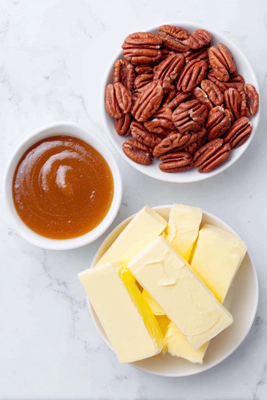 Caramel Cheesecake Dip, easy caramel cheesecake dip, creamy fruit dip, quick dessert dip, festive party dip - Flat lay of two blocks of cream cheese with smooth edges, a small white ceramic bowl filled with rich golden caramel sauce, a scattering of whole pecan nuts arranged neatly beside them, all placed on a clean white marble surface, soft natural light, photo taken with an iPhone, professional food photography style, fresh ingredients, white ceramic bowls, no bottles, no duplicates, no utensils, no packaging --ar 2:3 --v 7 --p awthu7i m7354615311229779997