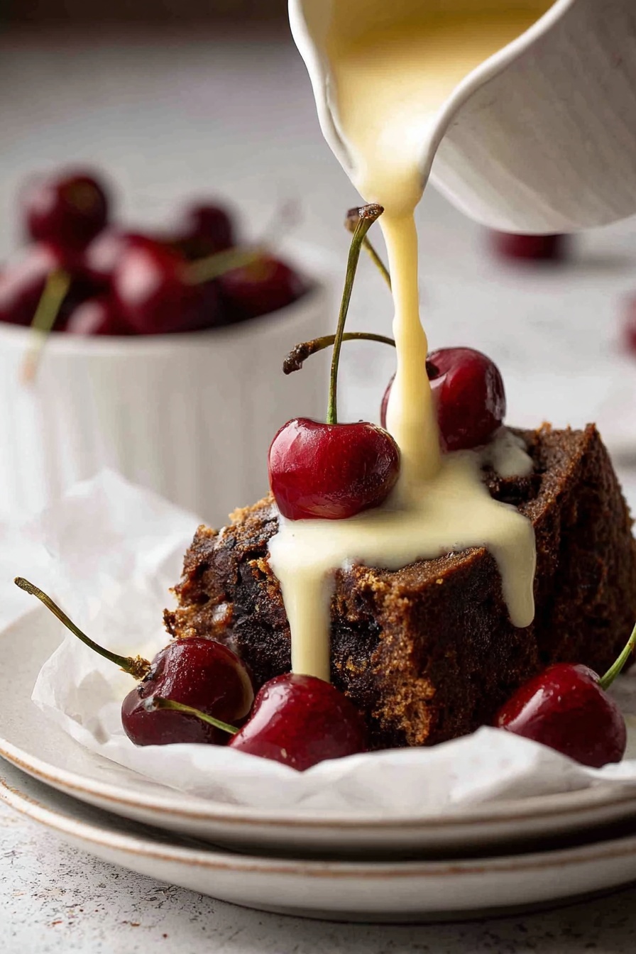 Moist Christmas Fruit Cake, Christmas Fruit Cake, holiday fruit cake recipe, festive Christmas cake, moist holiday cake - A close-up image of a slice taken out of a round cake covered in smooth white icing decorated with a diamond pattern and small silver pearls at the intersections. The cake inside looks dense and dark brown with visible bits of nuts and dried fruits throughout. The top of the slice is topped with a dark red cherry that has a light dusting of white powder. The background is a white marbled surface with more dark red cherries slightly out of focus in the back. Photo taken with an iphone --ar 2:3 --v 7