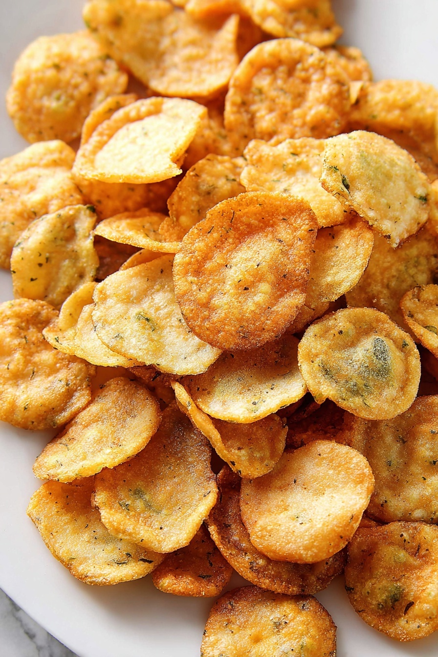 Crispy Fried Pickles with Dipping Sauce, easy fried pickle appetizer, crunchy pickle recipe, homemade fried pickles, flavorful dipping sauce - A white plate filled with many round, golden brown fried snack pieces that look crispy and slightly uneven in shape and texture, with some darker spots showing they are well cooked. The snacks are piled up high, overlapping and stacked in a casual way. The background shows a white marbled surface with a blurred white bowl in the top right corner, adding depth to the image. The lighting highlights the crispy texture and warm color of the fried pieces, making them look fresh and appetizing photo taken with an iphone --ar 2:3 --v 7