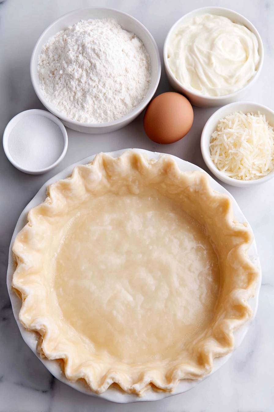 Homemade Coconut Cream Pie, coconut cream pie, tropical dessert recipes, coconut custard pie, flaky crust coconut pie - Flat lay of an unbaked flaky pie crust neatly placed in a simple white ceramic pie dish, four whole brown eggs with clean shells arranged in a slight arc, a small white bowl filled with fine white cornstarch, a small white bowl containing thick creamy coconut milk, a small white bowl with smooth half-and-half cream, a small white bowl of granulated white sugar, a small white bowl of fine salt, a small white bowl holding sweetened shredded coconut, a small white bowl with a pat of soft unsalted butter, and another small white bowl with clear vanilla extract liquid, all evenly spaced in perfect symmetry, placed on a clean white marble surface, soft natural light, photo taken with an iPhone, professional food photography style, fresh ingredients, white ceramic bowls, no bottles, no duplicates, no utensils, no packaging --ar 2:3 --v 7 --p m7354615311229779997