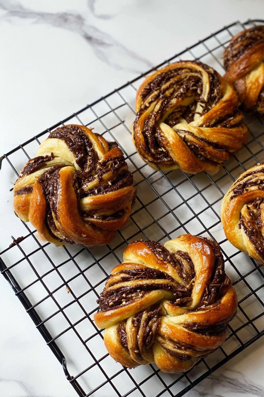 Chocolate Swirl Buns, chocolatey buns, easy sweet bread, homemade chocolate buns, soft buttery buns - The image shows six baked swirled buns in a white rectangular baking tray lined with light brown parchment paper. Each bun has two visible layers: a golden-brown, shiny baked dough layer with a smooth texture and a dark chocolate swirled layer with a rich, slightly rough texture. The buns are closely placed, with their twisted patterns and swirls clearly visible, creating a harmonious mix of light and dark shades. The baking tray sits on a white marbled surface. photo taken with an iphone --ar 2:3 --v 7