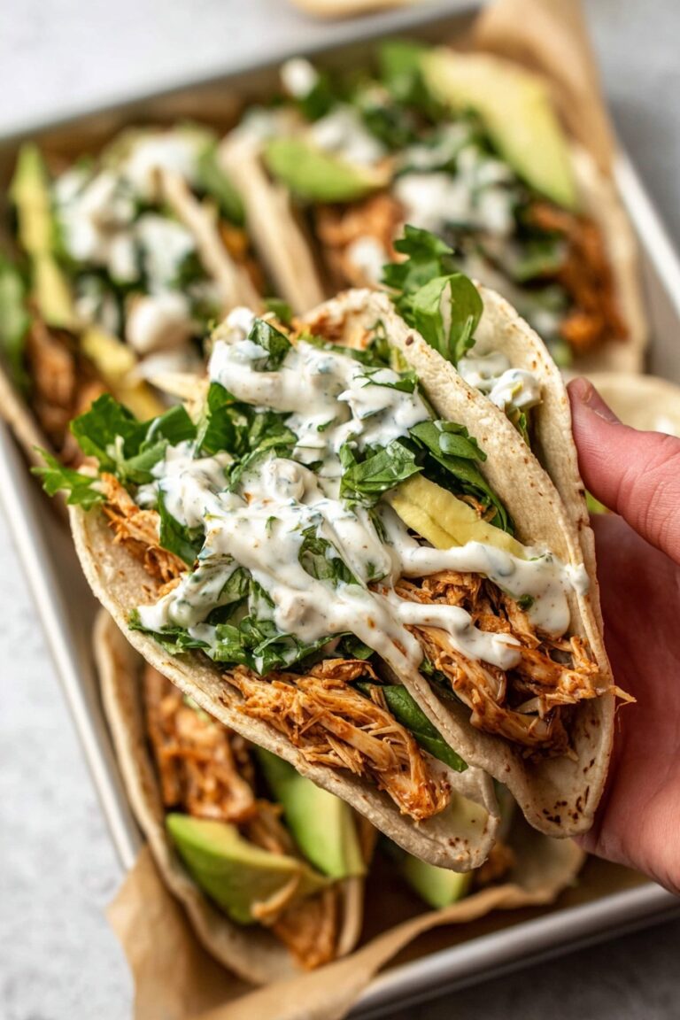 Shredded Chicken Tacos with Creamy Chimichurri Recipe