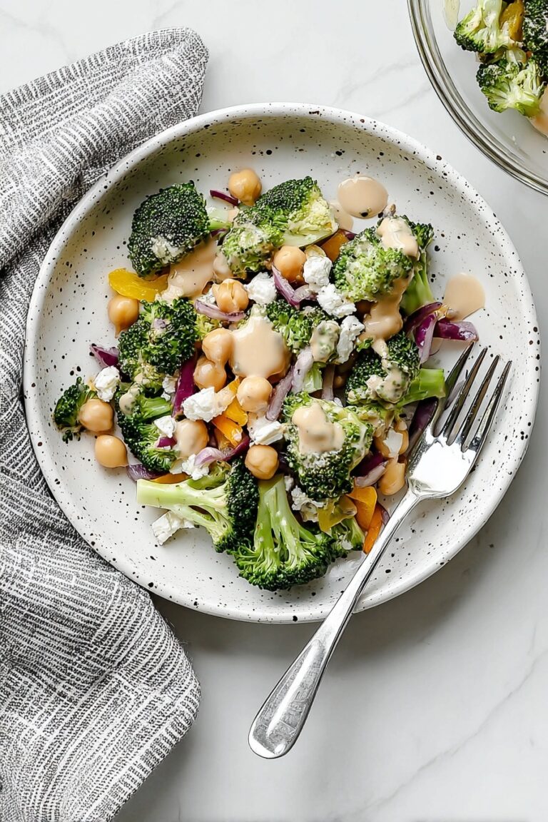 Broccoli Chickpea Salad with Lemon Tahini Dressing Recipe