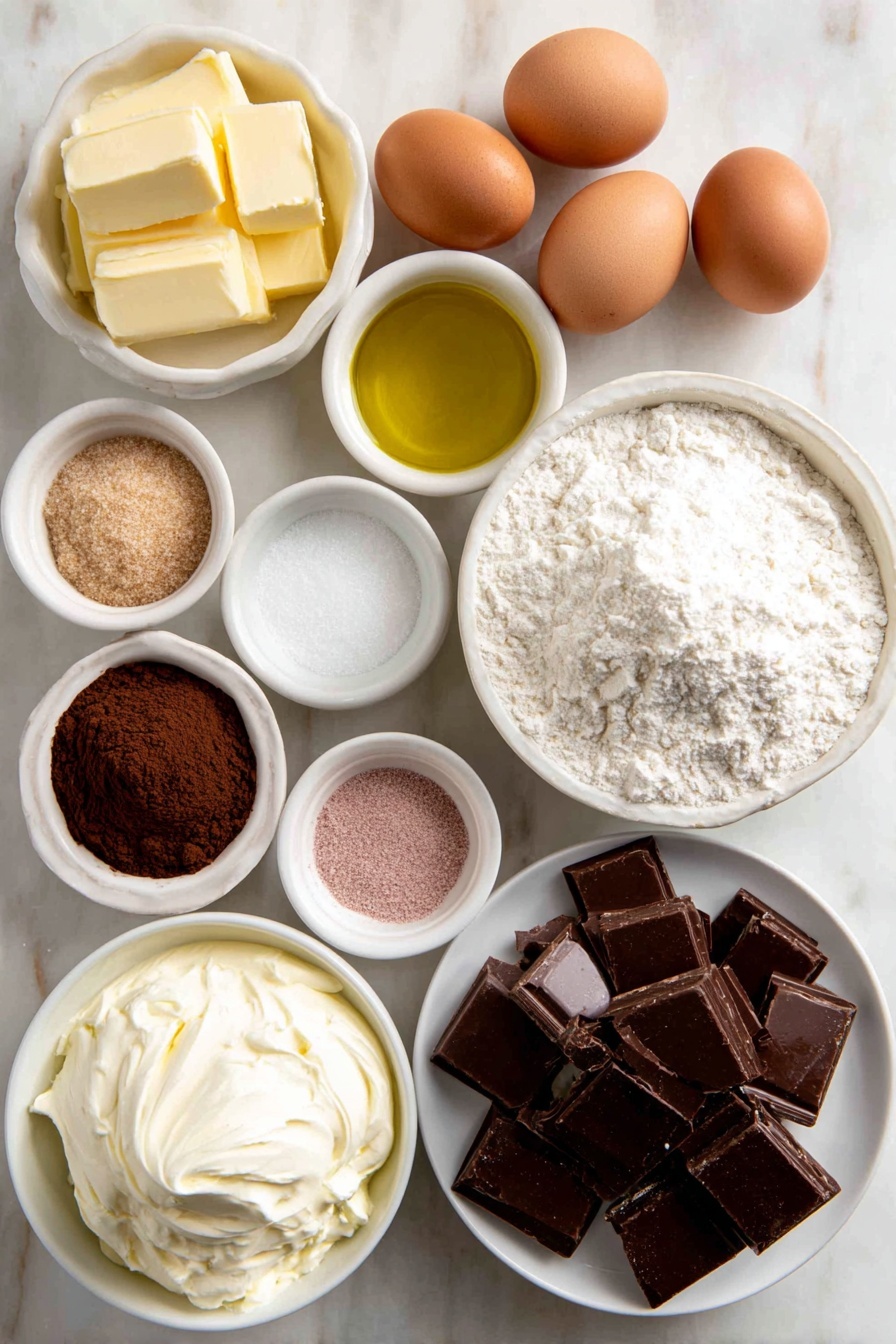 Chocolate Strawberry Cookies, chocolate strawberry cookies, strawberry-filled cookies, chocolate and strawberry treat, chewy fruit-filled cookies - Flat lay of unsalted butter in a small white ceramic bowl, light brown sugar in a small white ceramic bowl, granulated sugar in a small white ceramic bowl, two whole brown eggs with clean shells, a small white ceramic bowl of neutral light golden cooking oil, a small white ceramic bowl of vanilla extract, fine soft white cake flour in a small white ceramic bowl, Dutch cocoa powder in a small white ceramic bowl, a small white ceramic bowl with baking powder, a small white ceramic bowl with baking soda, a small white ceramic bowl with table salt, freeze-dried strawberry powder in a small white ceramic bowl showing fine pink powder, powdered sugar in a small white ceramic bowl, semi-sweet chocolate chunks arranged on a simple white ceramic plate, and heavy cream in a small white ceramic bowl—all ingredients fresh and natural, perfectly balanced with clean lines and symmetry, placed on a clean white marble surface, soft natural light, photo taken with an iPhone, professional food photography style, fresh ingredients, white ceramic bowls, no bottles, no duplicates, no utensils, no packaging --ar 2:3 --v 7 --p m7354615311229779997